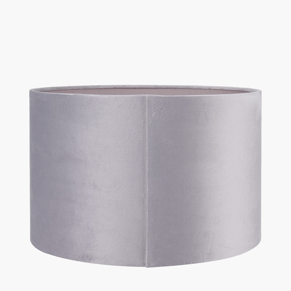 Canterbury Antique Brass Metal Table Lamp Base with 35cm Light Grey Velvet Cylinder Lampshade