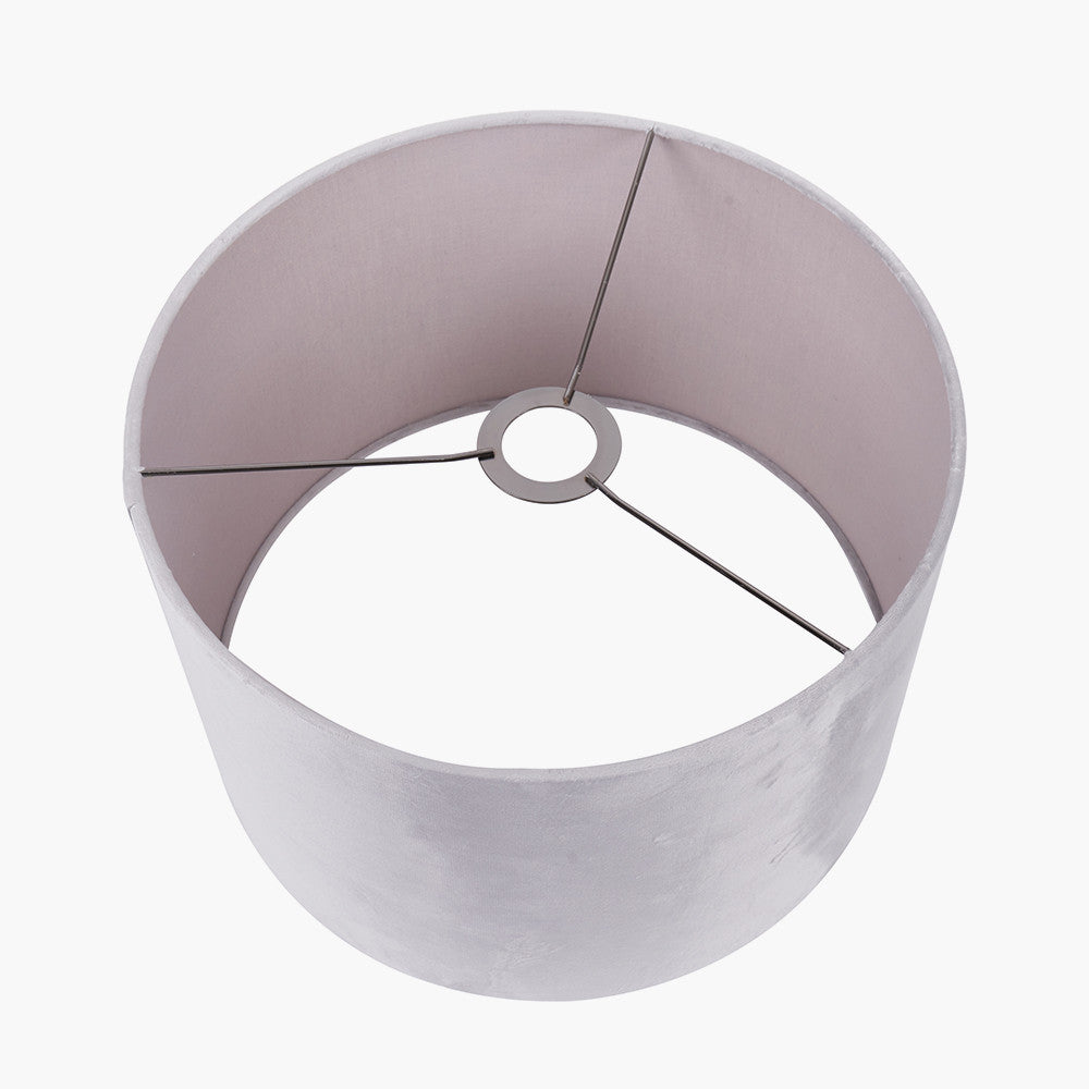 Canterbury Antique Brass Metal Table Lamp Base with 35cm Light Grey Velvet Cylinder Lampshade