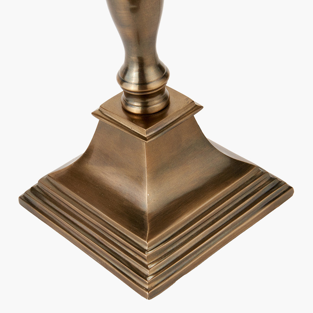 Canterbury Antique Brass Metal Table Lamp Base with 35cm Light Grey Velvet Cylinder Lampshade