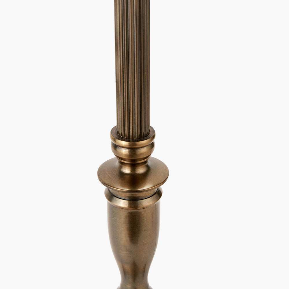 Canterbury Antique Brass Metal Table Lamp Base with 35cm Light Grey Velvet Cylinder Lampshade