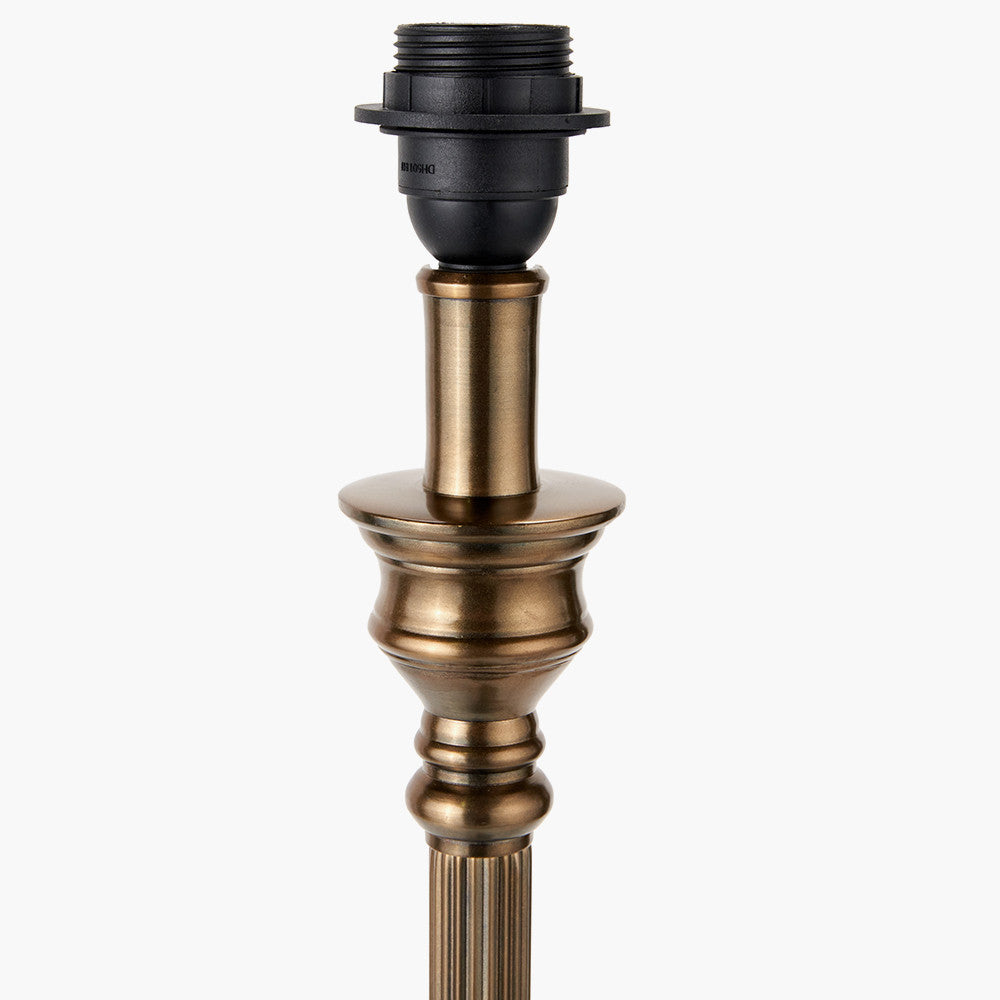 Canterbury Antique Brass Metal Table Lamp Base with 35cm Light Grey Velvet Cylinder Lampshade