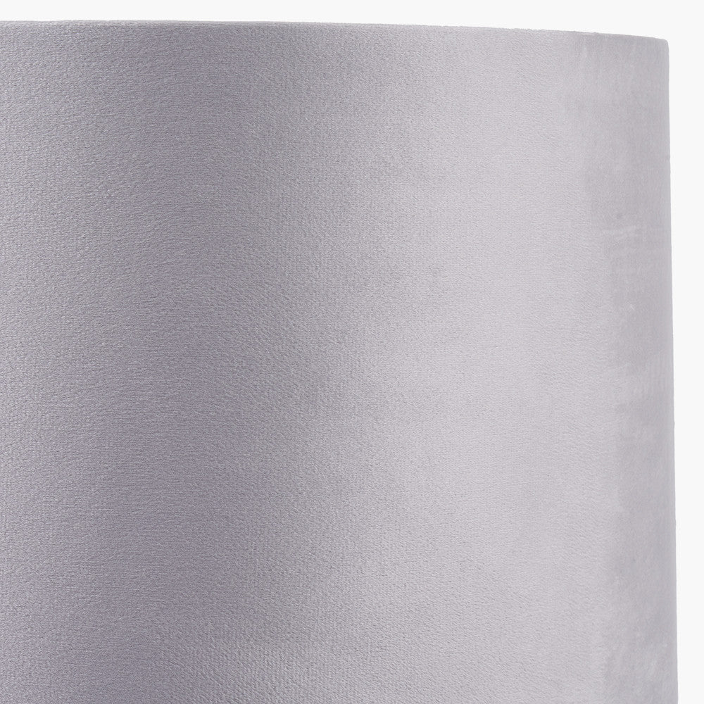Canterbury Antique Brass Metal Table Lamp Base with 35cm Light Grey Velvet Cylinder Lampshade