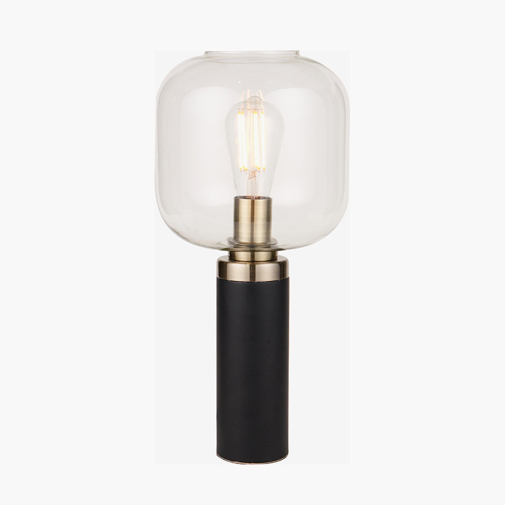Florence Black Metal and Glass Table Lamp with Brass Detailing