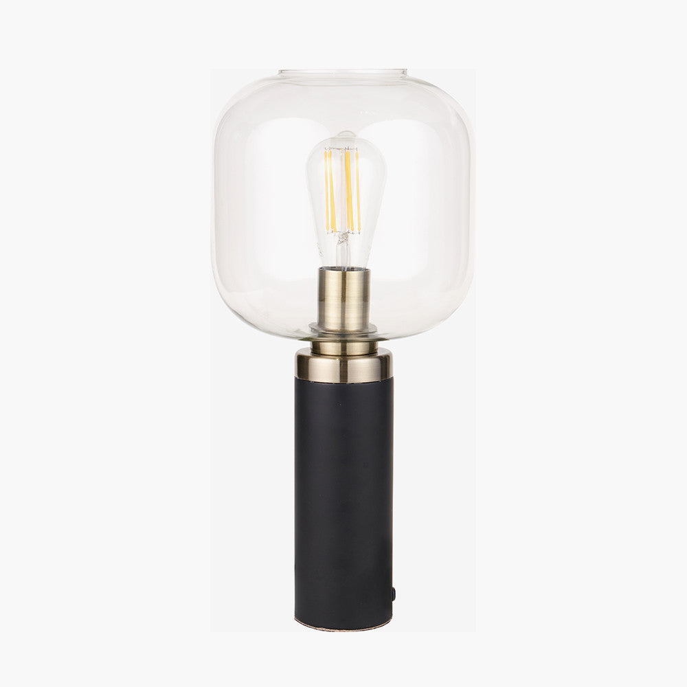 Florence Black Metal and Glass Table Lamp with Brass Detailing