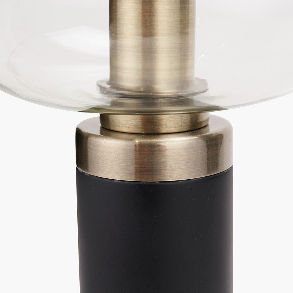 Florence Black Metal and Glass Table Lamp with Brass Detailing