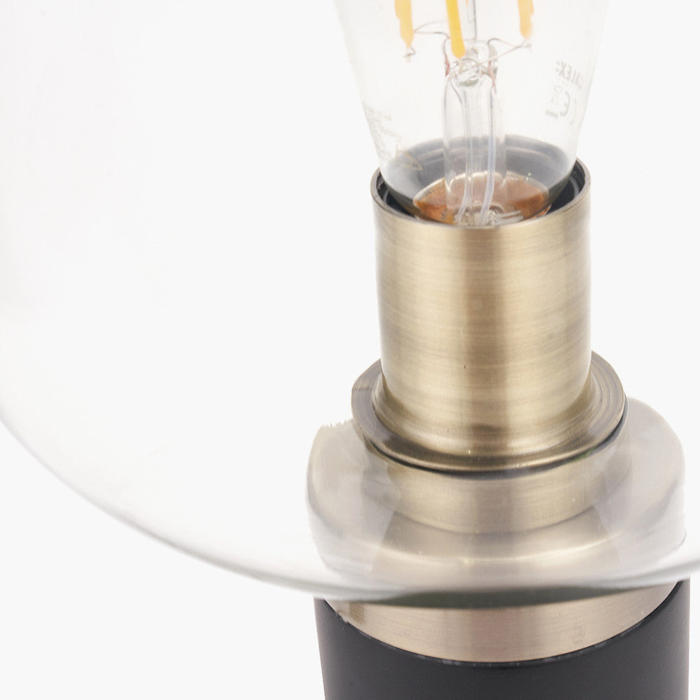 Florence Black Metal and Glass Table Lamp with Brass Detailing