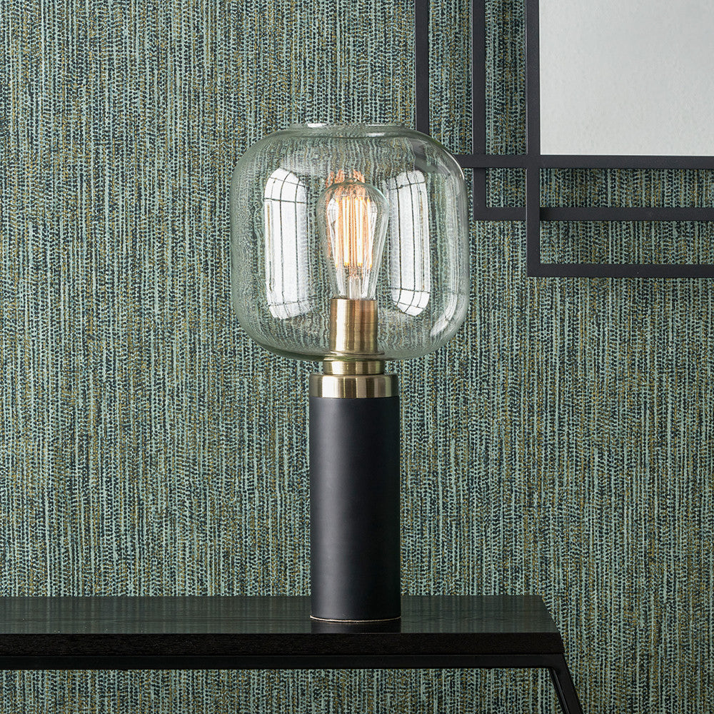 Florence Black Metal and Glass Table Lamp with Brass Detailing