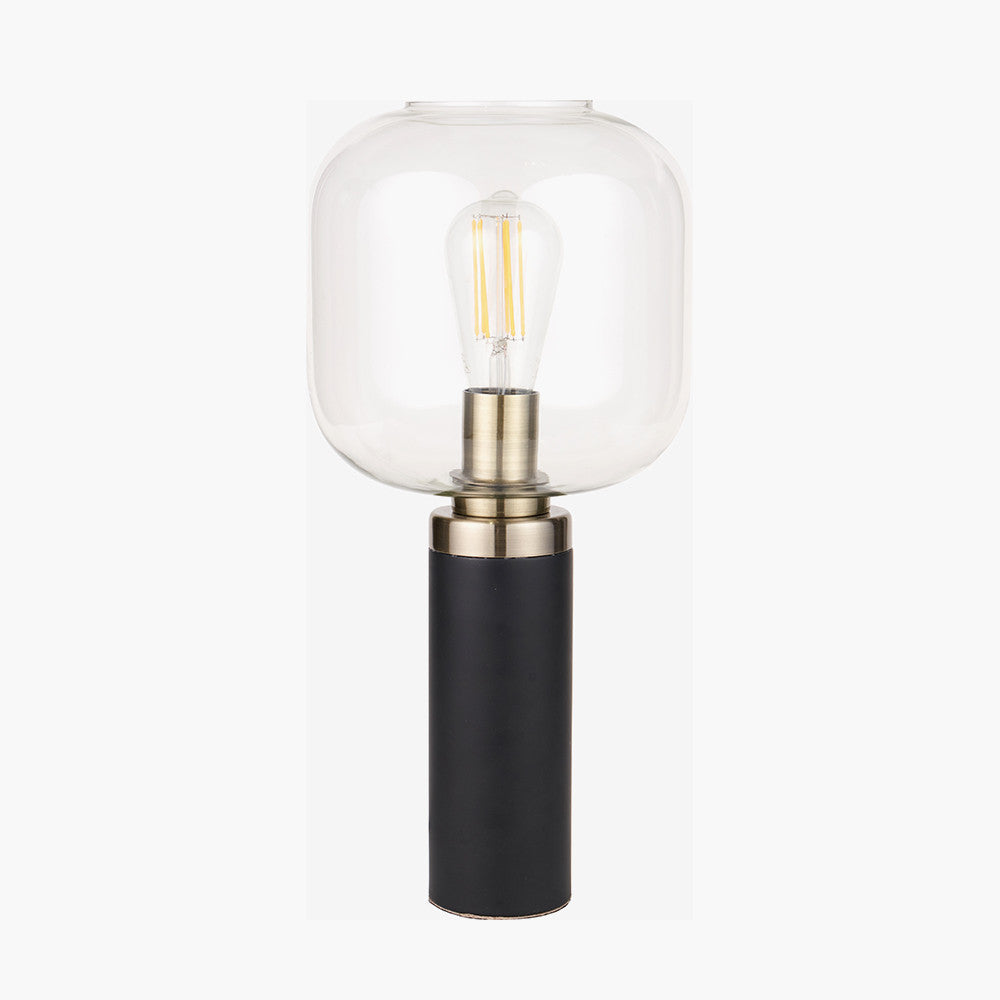 Florence Black Metal and Glass Table Lamp with Brass Detailing