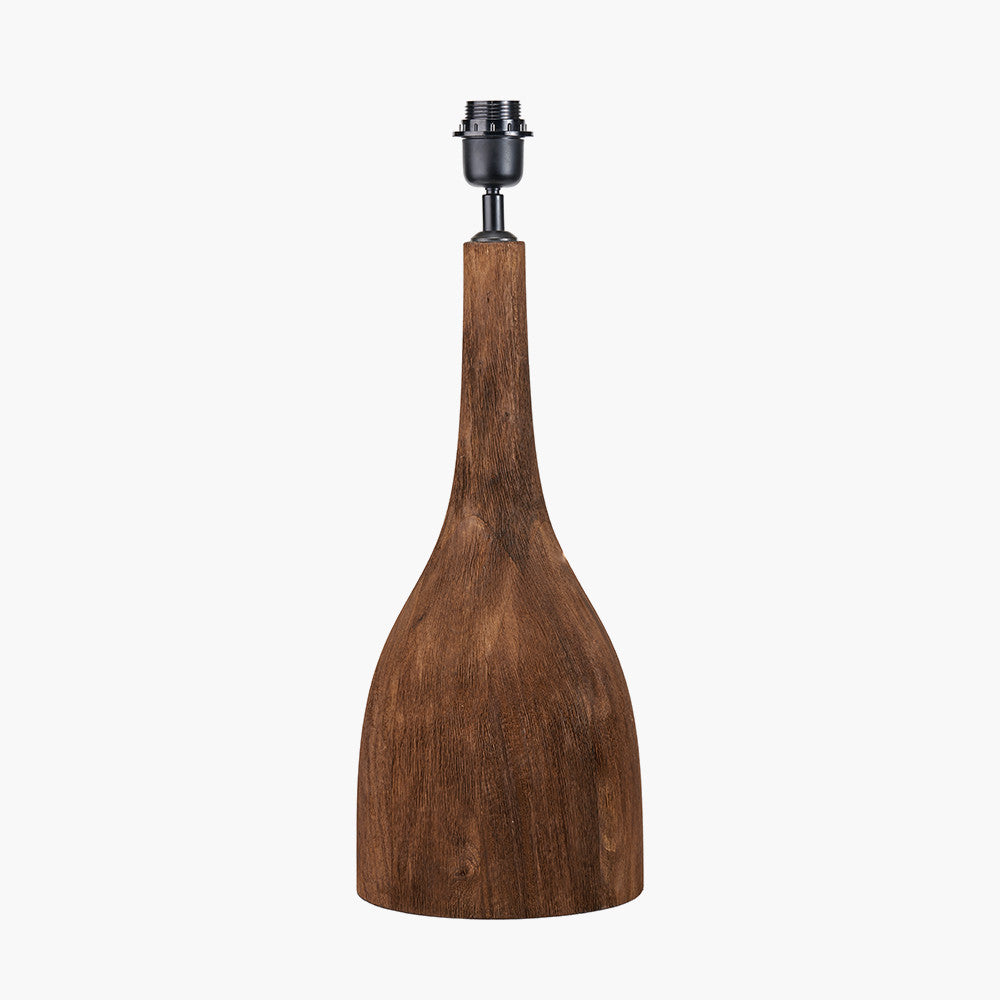 Corella Chocolate Brown Mango Wood Curved Table Lamp Base with Edward 40cm Natural Linen Cylinder Lampshade