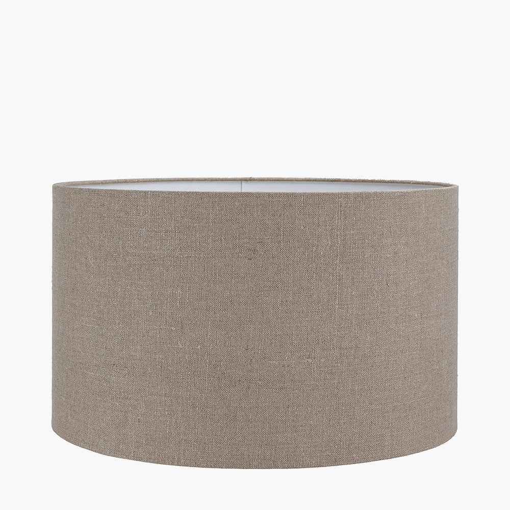Corella Chocolate Brown Mango Wood Curved Table Lamp Base with Edward 40cm Natural Linen Cylinder Lampshade