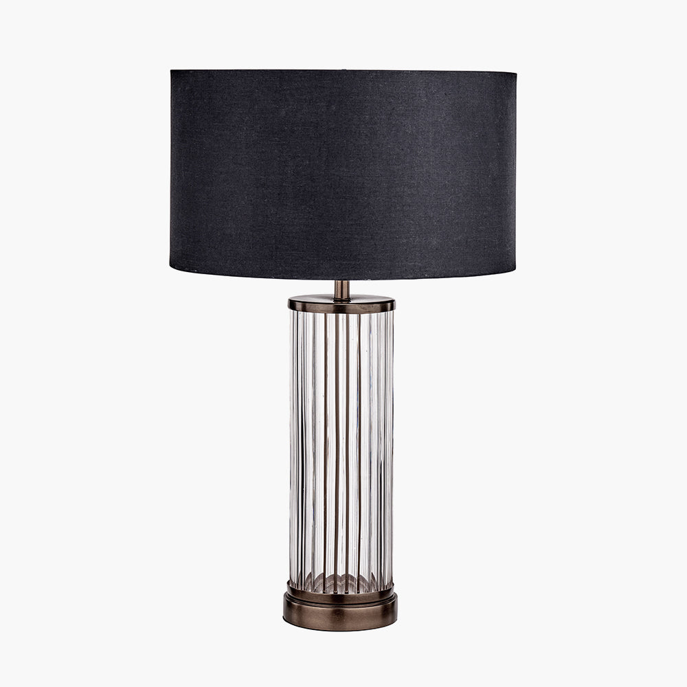 Ciara Clear Glass and Antique Bronze Metal Table Lamp Base – Ribbed Glass Design