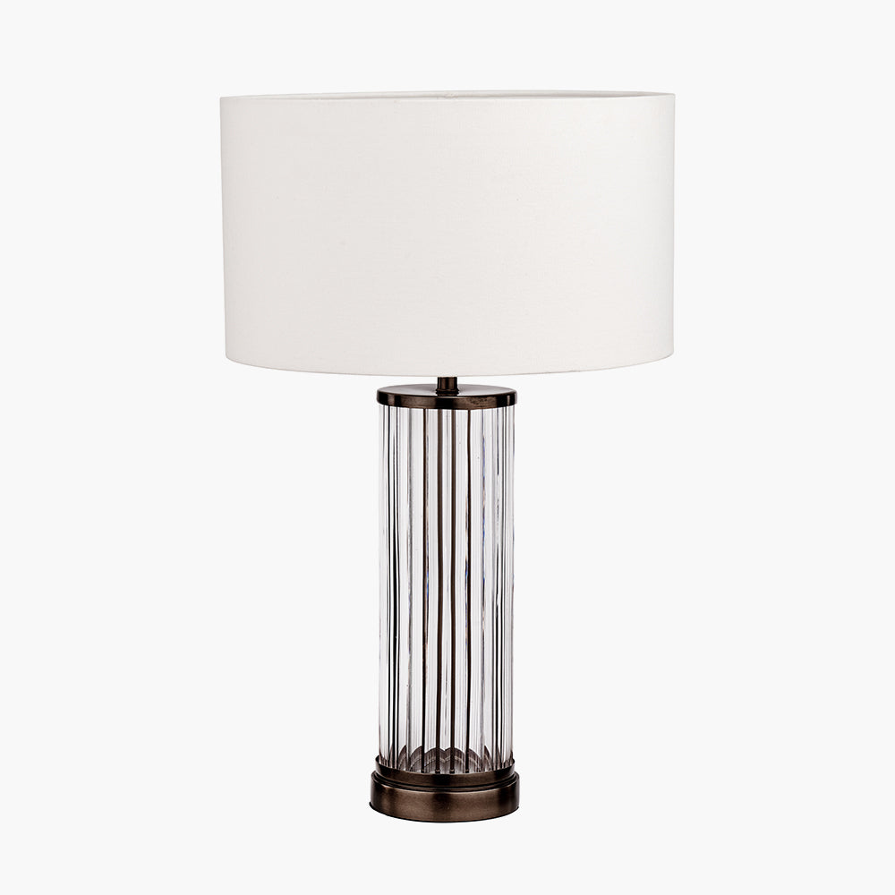 Ciara Clear Glass and Antique Bronze Metal Table Lamp Base – Ribbed Glass Design