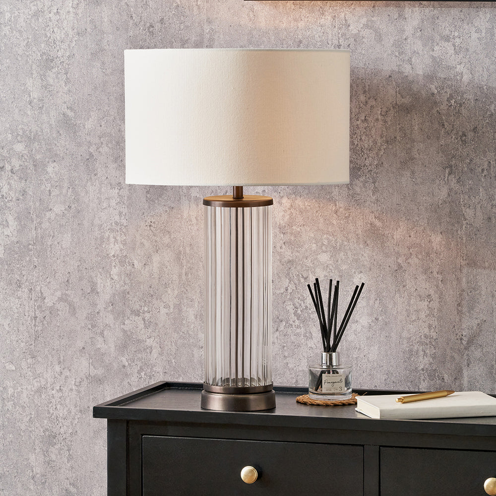 Ciara Clear Glass and Antique Bronze Metal Table Lamp Base – Ribbed Glass Design