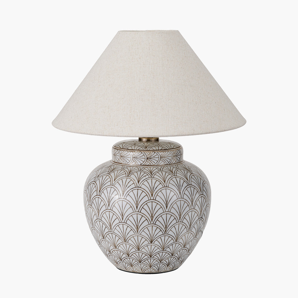 Barbier White Art Deco Fan Ceramic Table Lamp Base