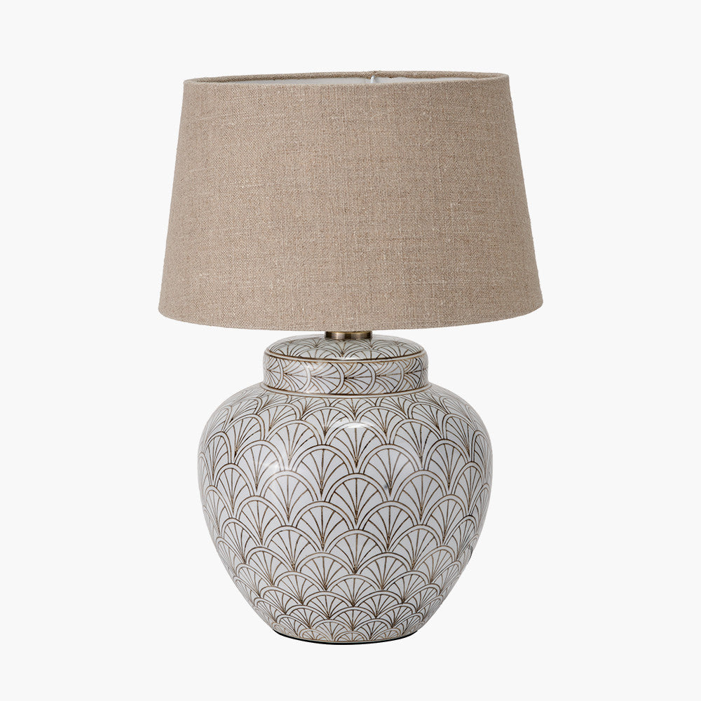 Barbier White Art Deco Fan Ceramic Table Lamp Base