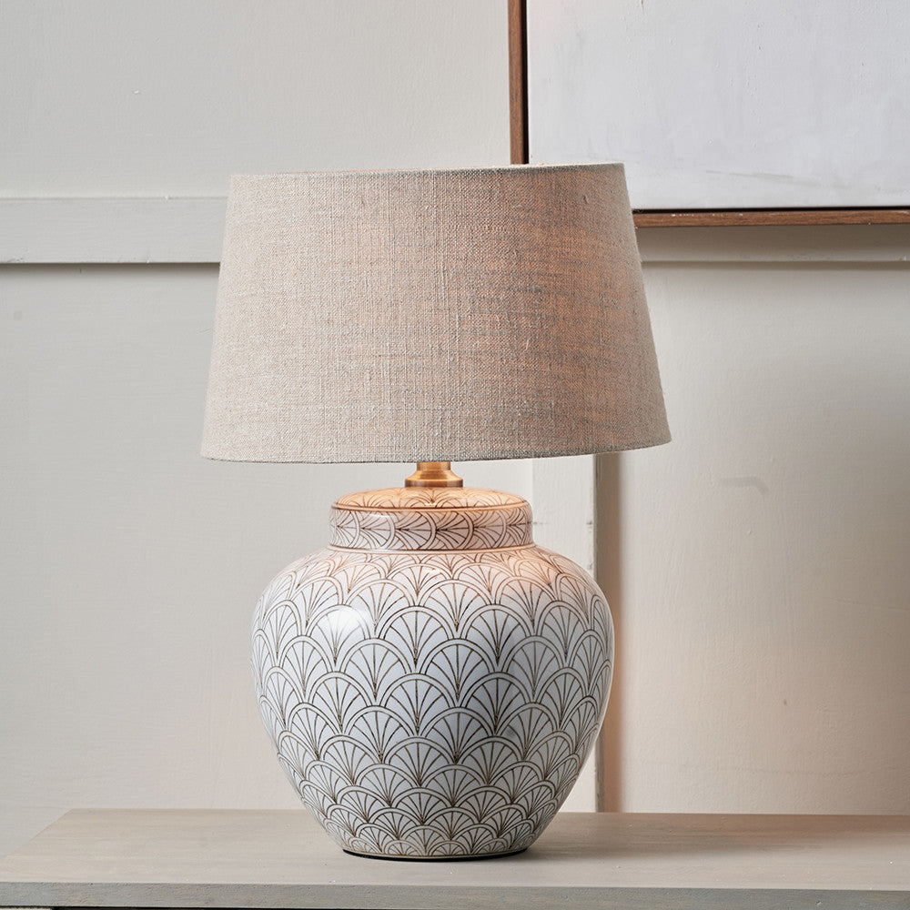 Barbier White Art Deco Fan Ceramic Table Lamp Base