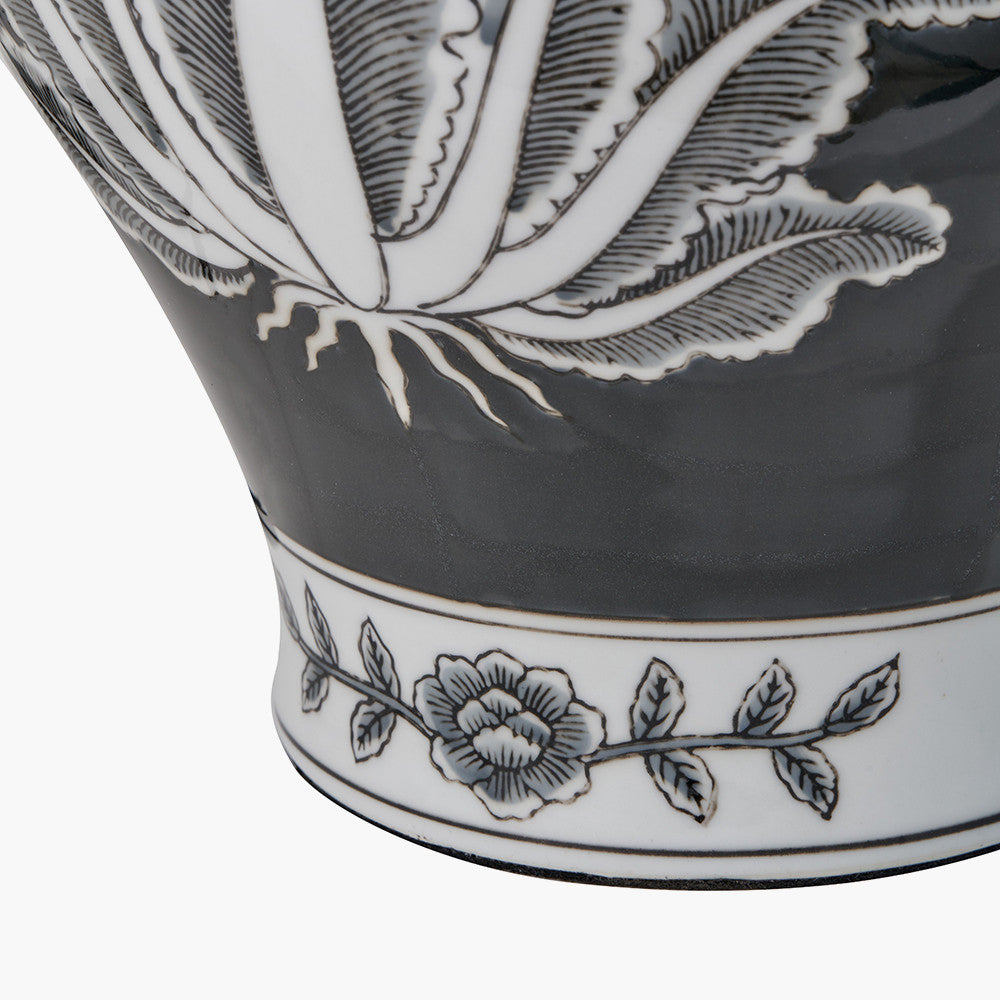 Asteria Black and White Feather Ceramic Urn Table Lamp Base
