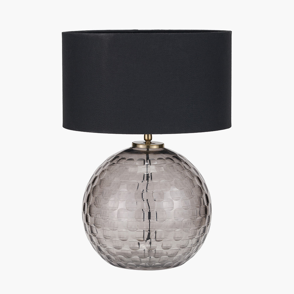 Camille Smoke Grey Circle Design Handcut Glass Table Lamp Base – Modern Textured Glass Lighting
