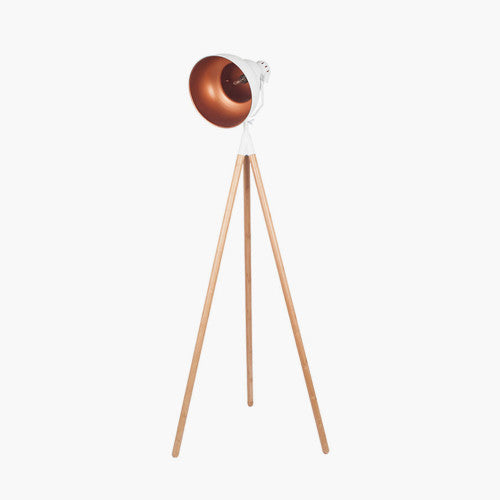 Studio-Inspired Design – Evokes classic film set lighting with a bold tripod silhouette Natural Bamboo Legs and Matt White Metal Shade. Dimensions W70xD63xH164cm. Shop online today at www.nobleandnook.co.uk
