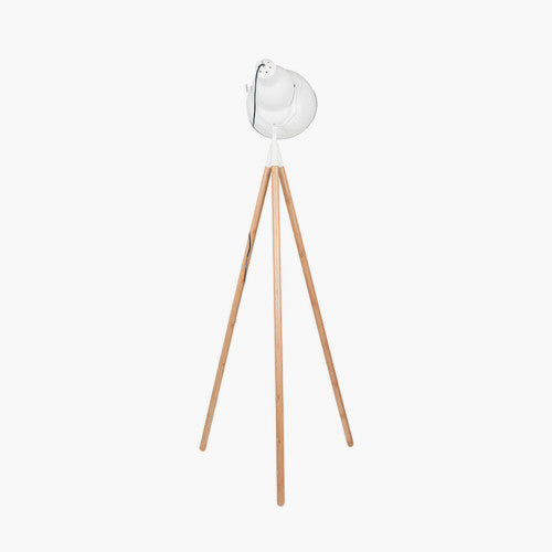 Studio-Inspired Design – Evokes classic film set lighting with a bold tripod silhouette Natural Bamboo Legs and Matt White Metal Shade. Dimensions W70xD63xH164cm. Shop online today at www.nobleandnook.co.uk