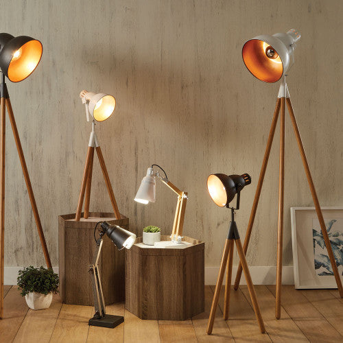 Studio-Inspired Design – Evokes classic film set lighting with a bold tripod silhouette Natural Bamboo Legs and Matt White Metal Shade. Dimensions W70xD63xH164cm. Shop online today at www.nobleandnook.co.uk