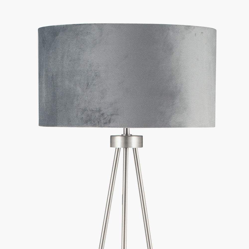 Houston Brushed Silver Tripod Floor Lamp with Black Velvet Shade