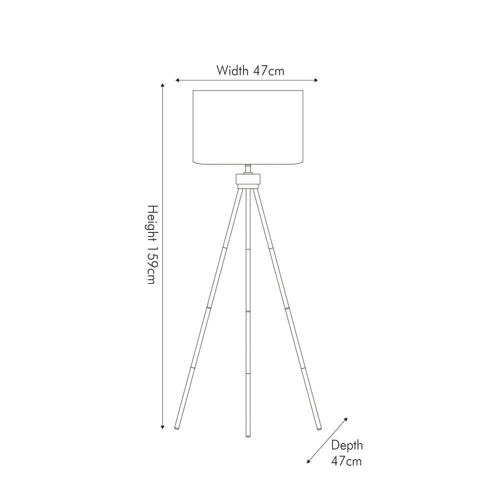 Houston Brushed Silver Tripod Floor Lamp with Black Velvet Shade