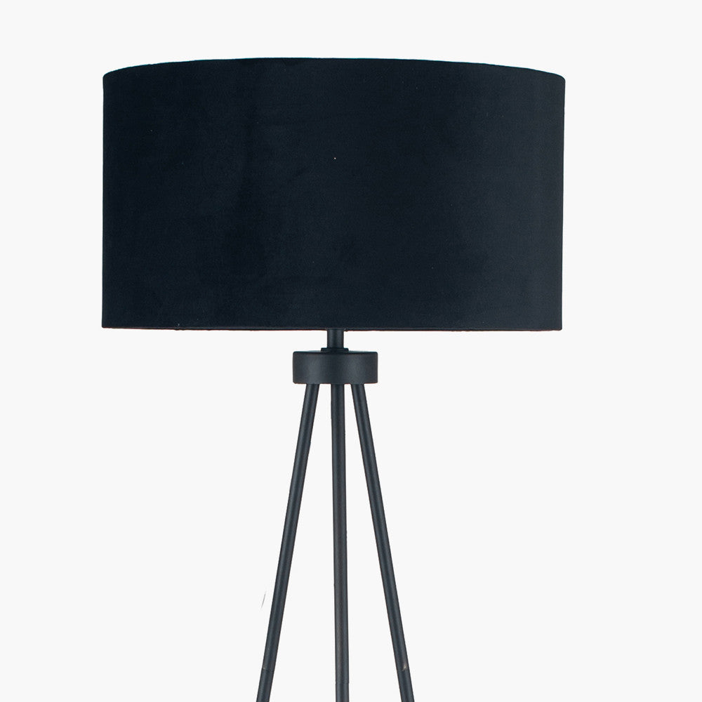 Houston Brushed Silver Tripod Floor Lamp with Black Velvet Shade