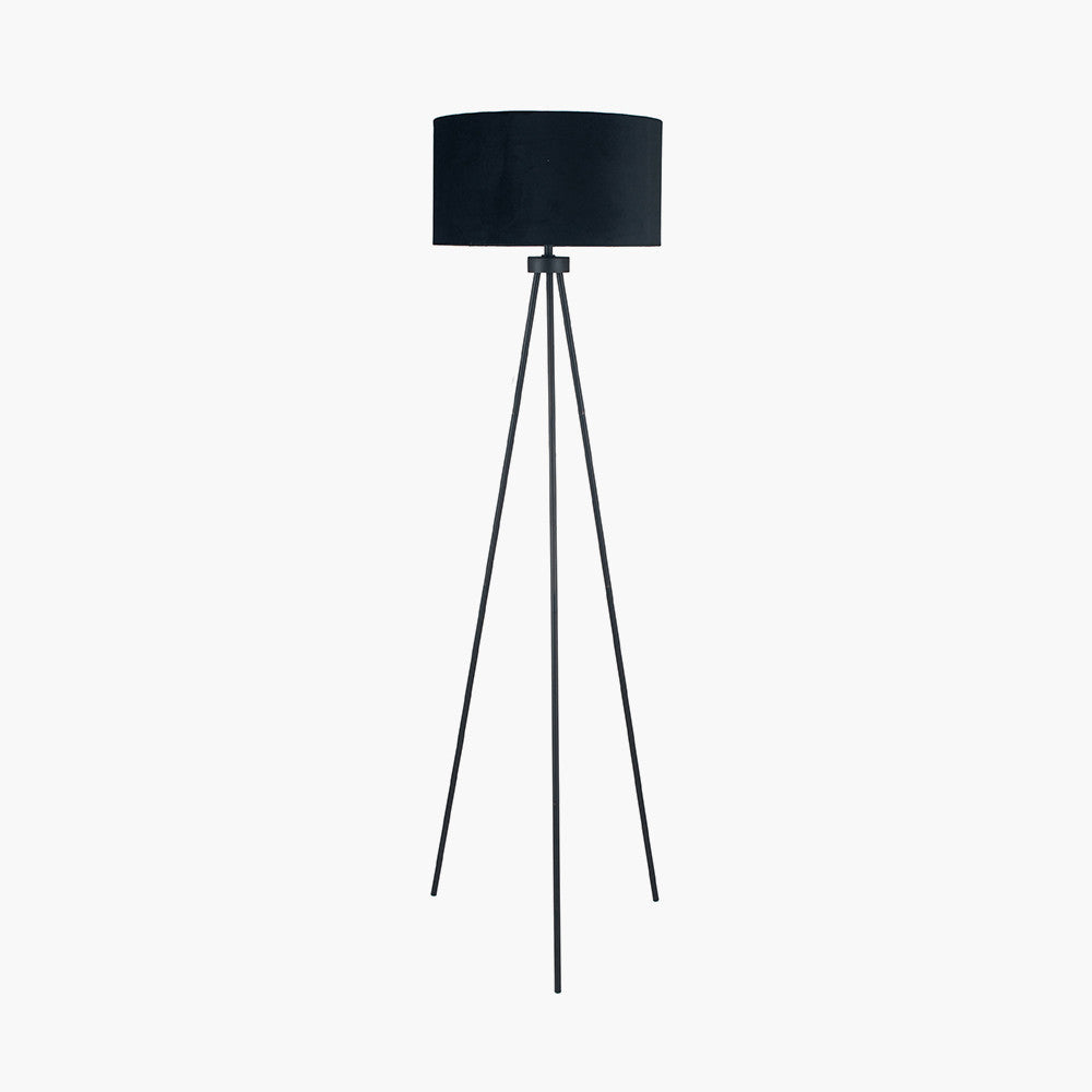 Houston Brushed Silver Tripod Floor Lamp with Black Velvet Shade