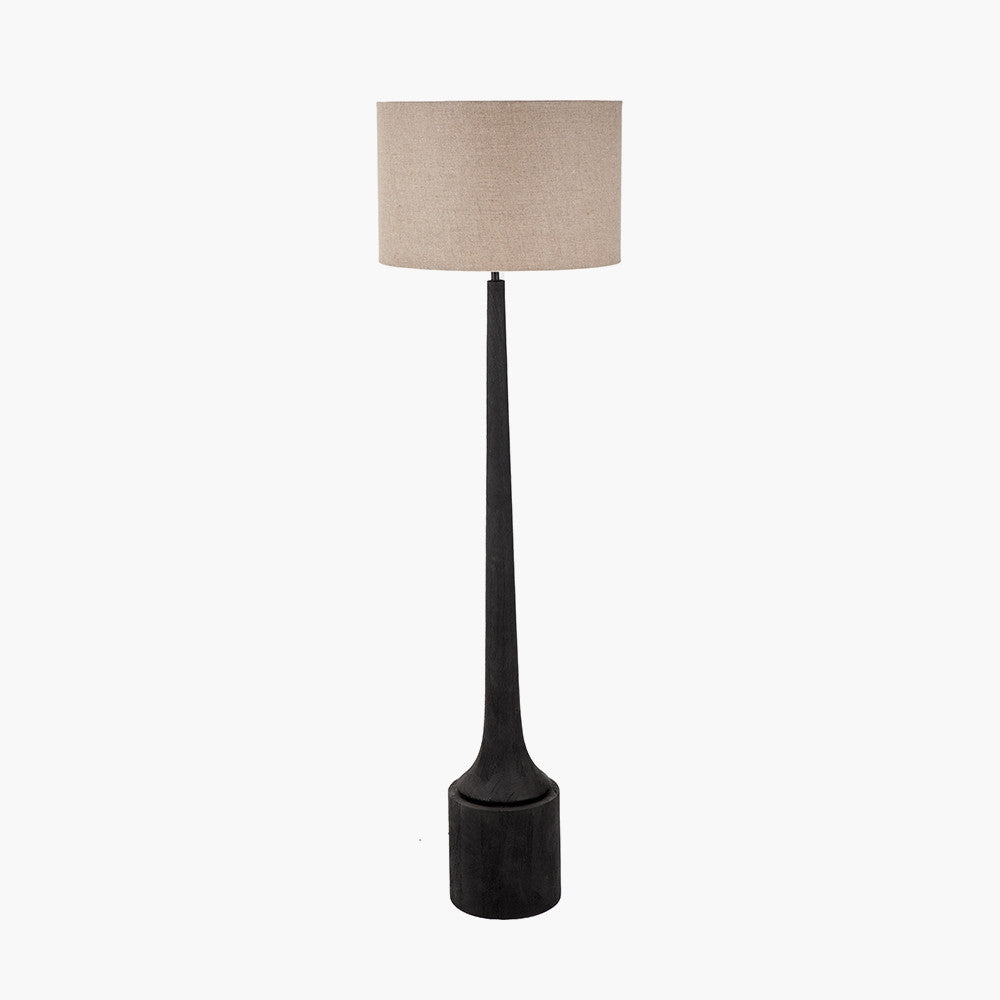 Marin Black Wood Tall Neck Floor Lamp with Edward 45cm Natural Linen Cylinder Shade