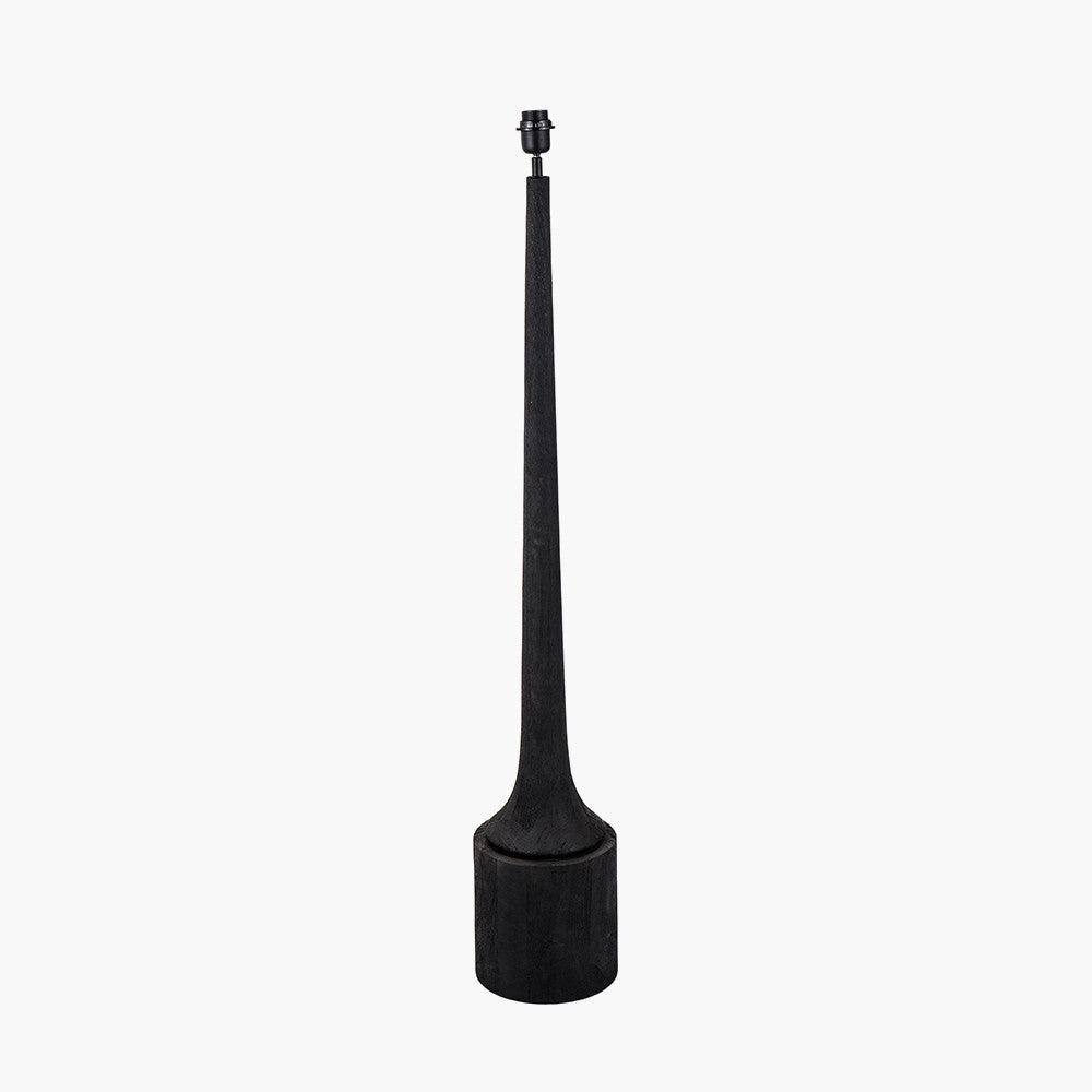 Marin Black Wood Tall Neck Floor Lamp with Edward 45cm Natural Linen Cylinder Shade