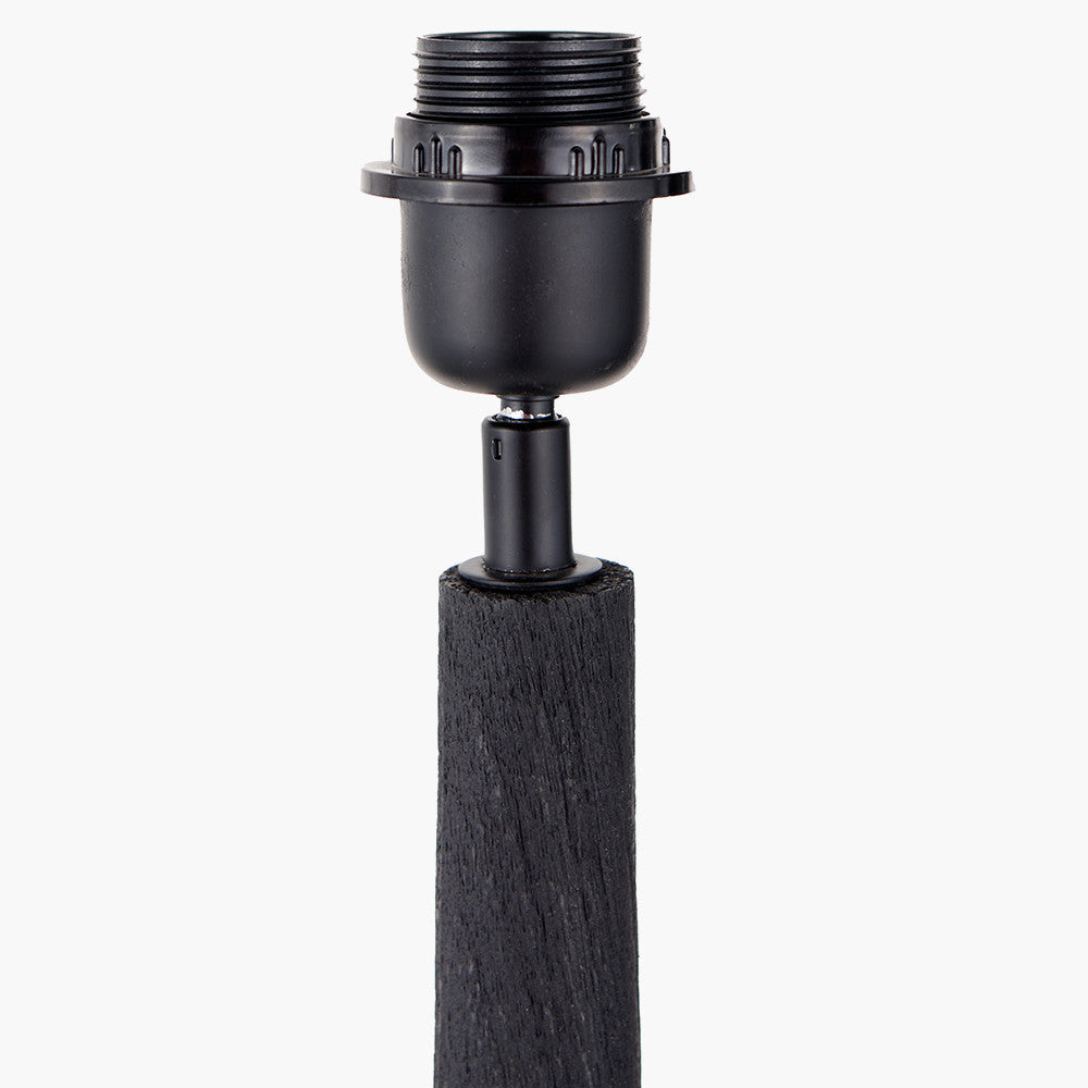 Marin Black Wood Tall Neck Floor Lamp with Edward 45cm Natural Linen Cylinder Shade