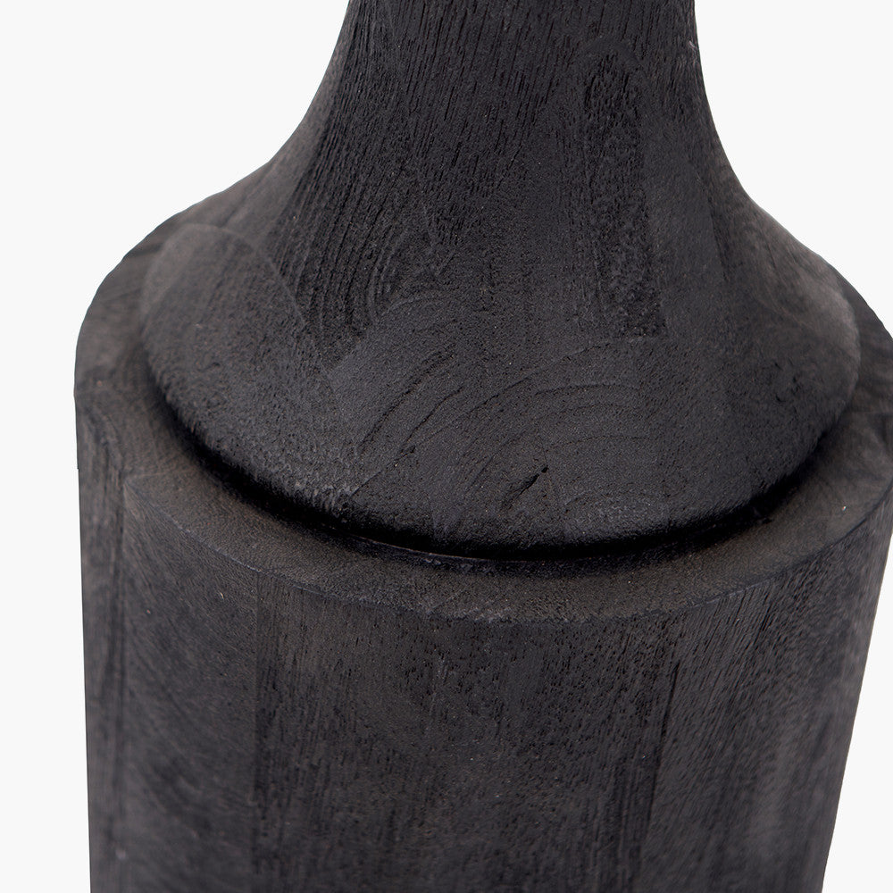 Marin Black Wood Tall Neck Floor Lamp with Edward 45cm Natural Linen Cylinder Shade