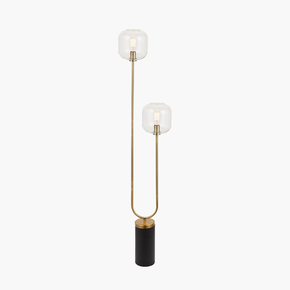 Florence Black Metal and Glass Floor Lamp with Brass Detailing