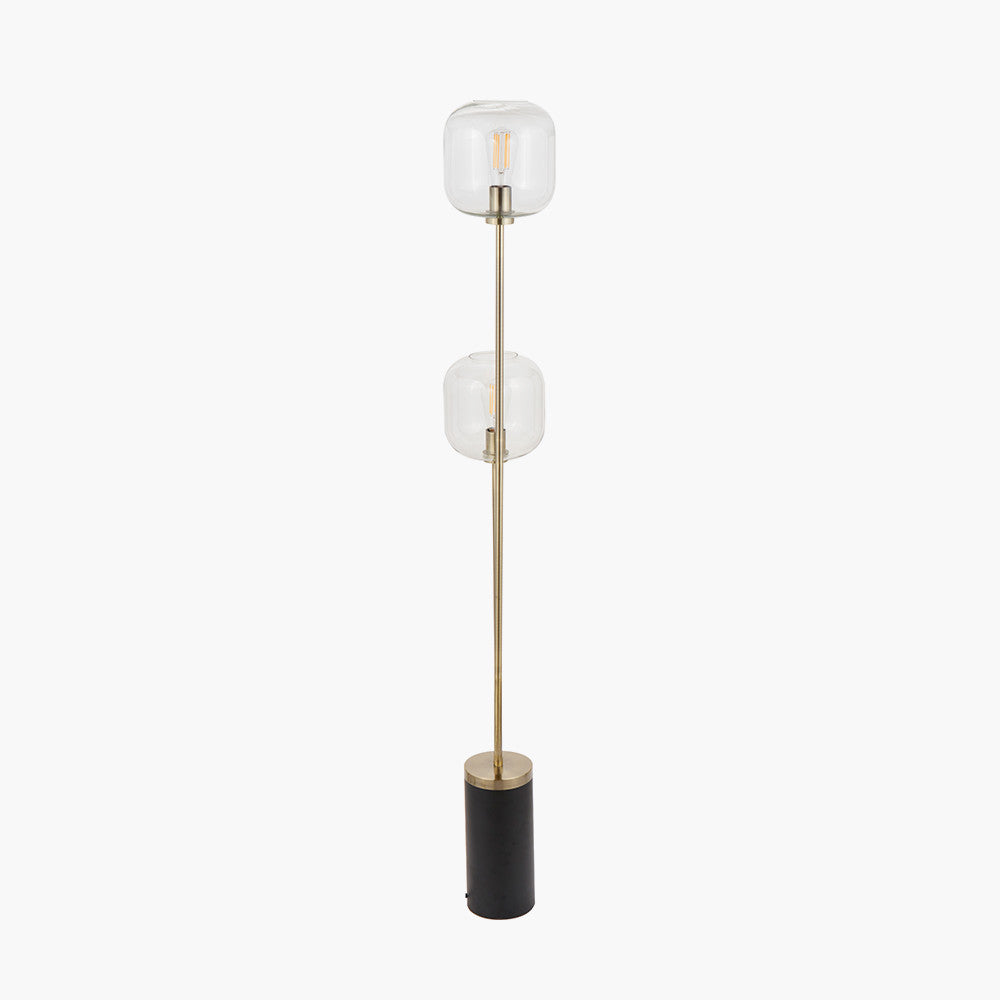Florence Black Metal and Glass Floor Lamp with Brass Detailing