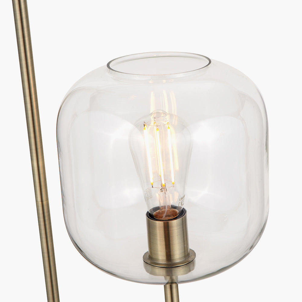 Florence Black Metal and Glass Floor Lamp with Brass Detailing