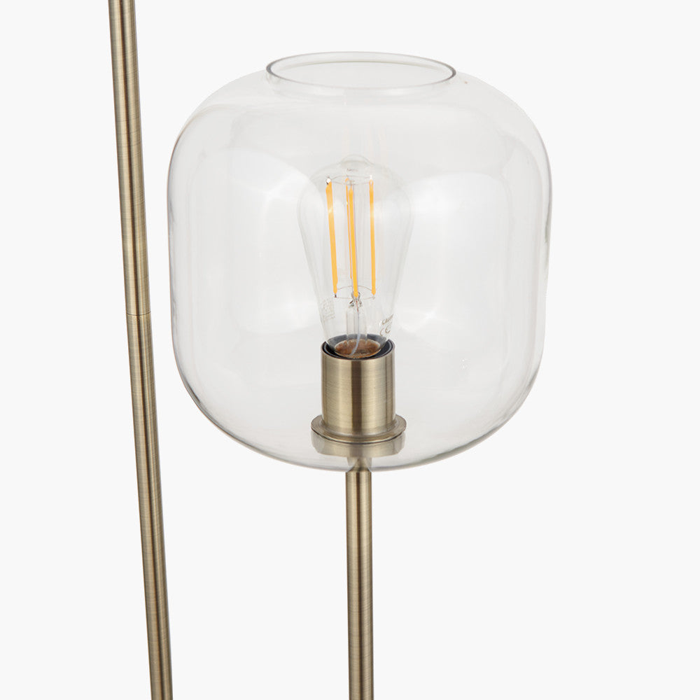 Florence Black Metal and Glass Floor Lamp with Brass Detailing
