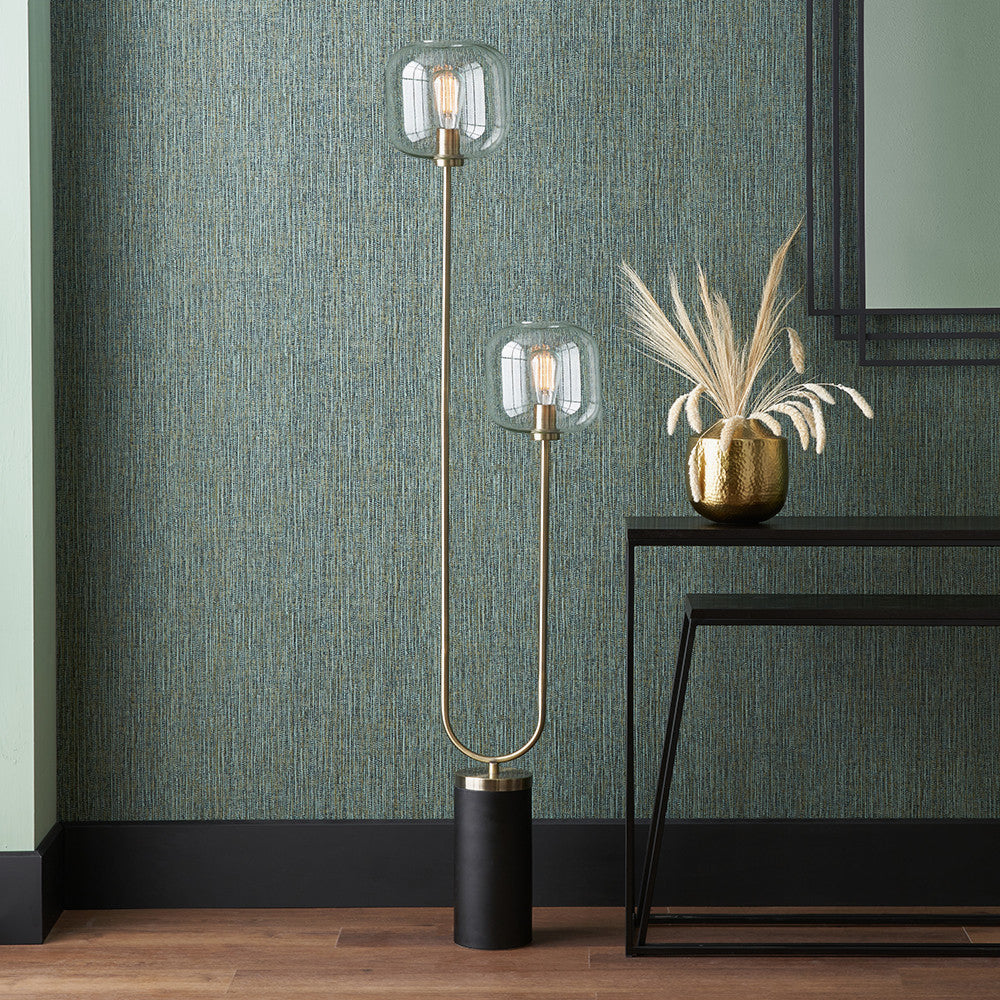 Florence Black Metal and Glass Floor Lamp with Brass Detailing