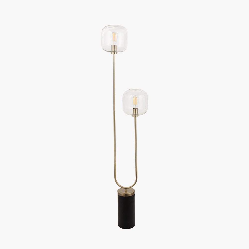 Florence Black Metal and Glass Floor Lamp with Brass Detailing