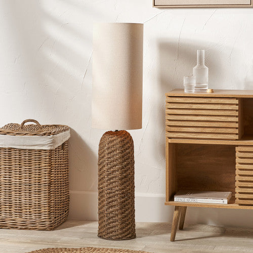 Andros Brown Woven Seagrass Floor Lamp with Linen Shade
