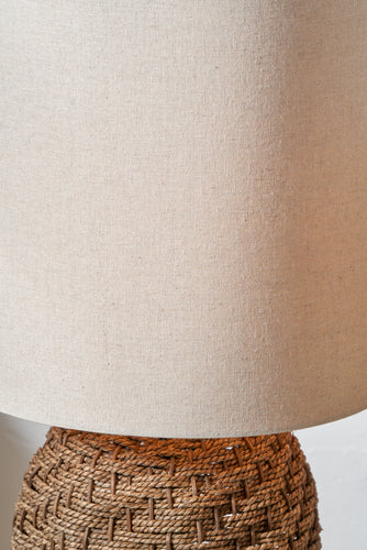 Andros Brown Woven Seagrass Floor Lamp with Linen Shade