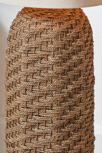Andros Brown Woven Seagrass Floor Lamp with Linen Shade