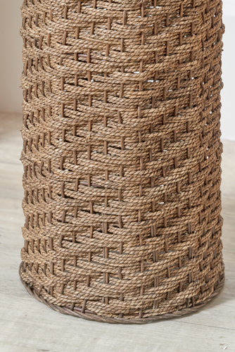 Andros Brown Woven Seagrass Floor Lamp with Linen Shade
