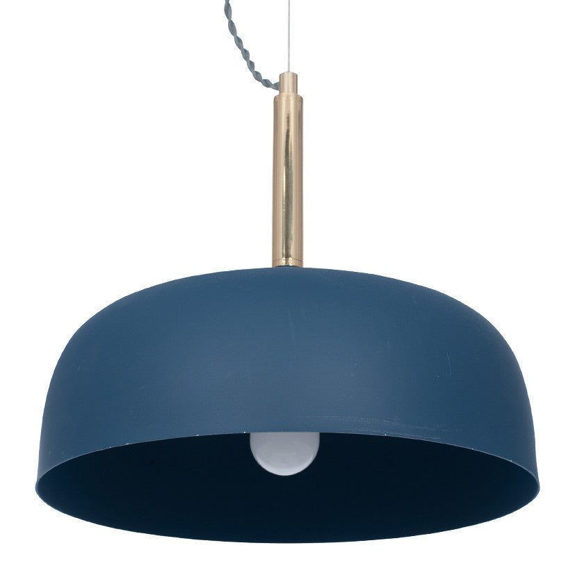 Shop this elegant pendant light featuring a simple yet refined design, with smooth curves and a matt indigo finish complemented by brushed gold metal accents. Shop online now at www.nobleandnook.co.uk