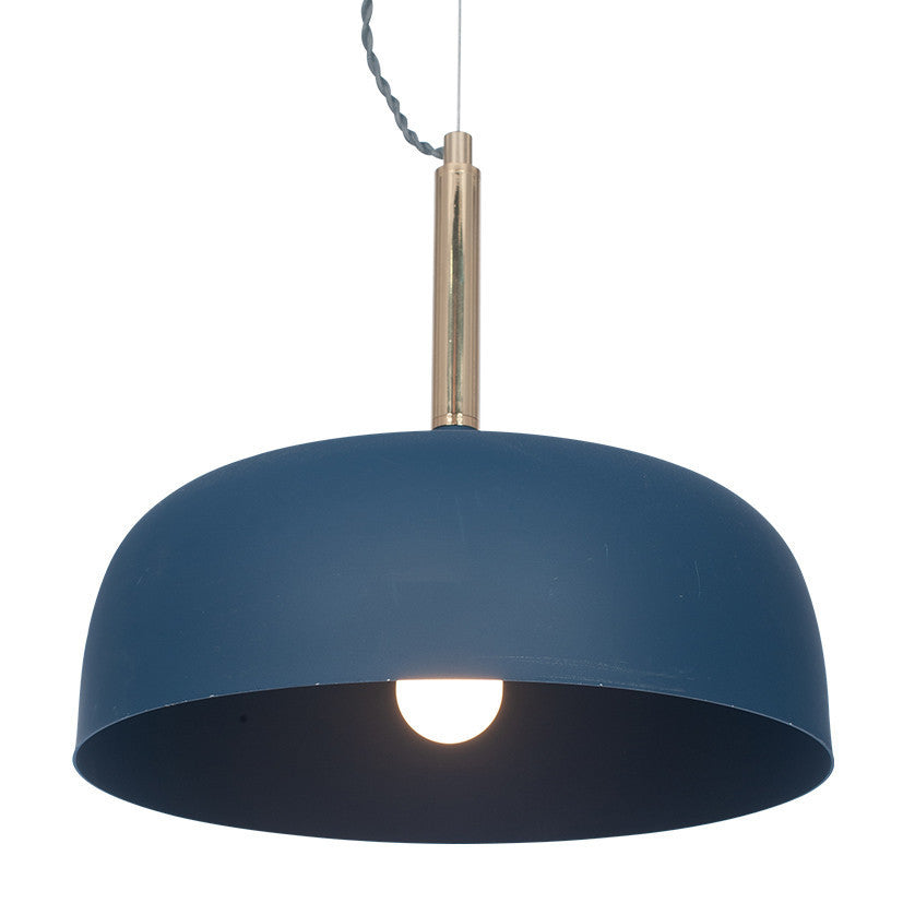 Shop this elegant pendant light featuring a simple yet refined design, with smooth curves and a matt indigo finish complemented by brushed gold metal accents. Shop online now at www.nobleandnook.co.uk