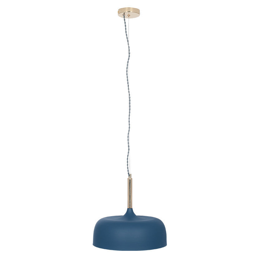 Shop this elegant pendant light featuring a simple yet refined design, with smooth curves and a matt indigo finish complemented by brushed gold metal accents. Shop online now at www.nobleandnook.co.uk
