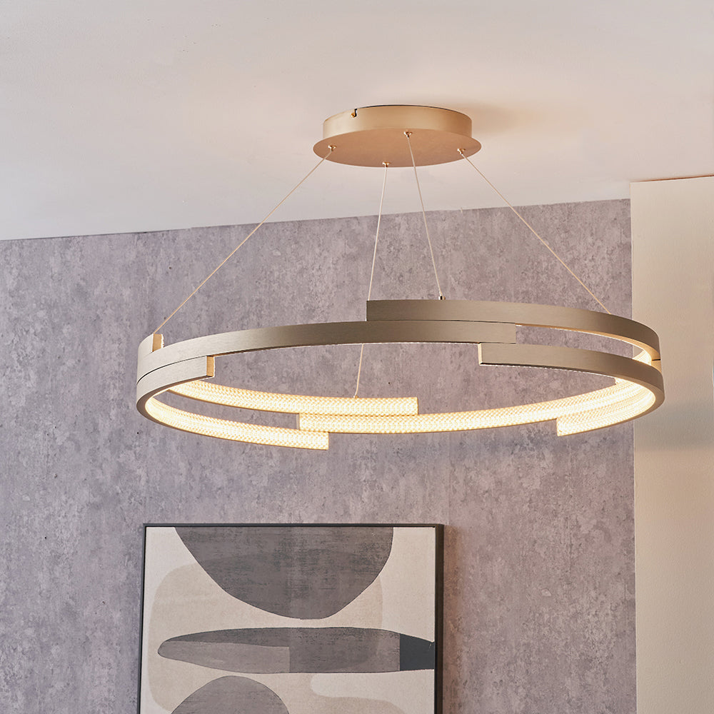 Sienna Gold Metal LED Ring Pendant – Contemporary Crystal Effect Ceiling Light