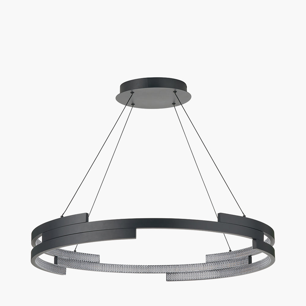 Sienna Black Metal LED Ring Pendant – Contemporary Crystal Effect Ceiling Light