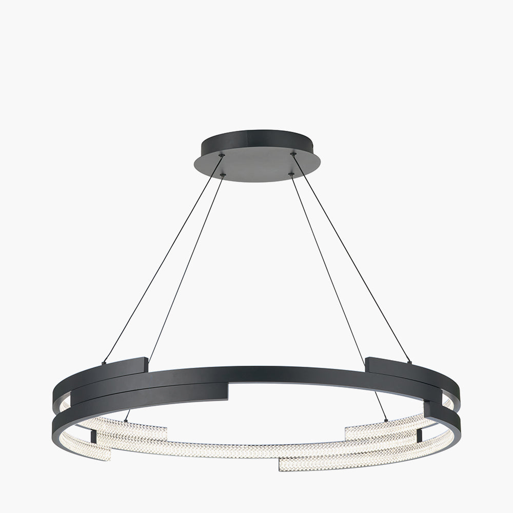 Sienna Black Metal LED Ring Pendant – Contemporary Crystal Effect Ceiling Light