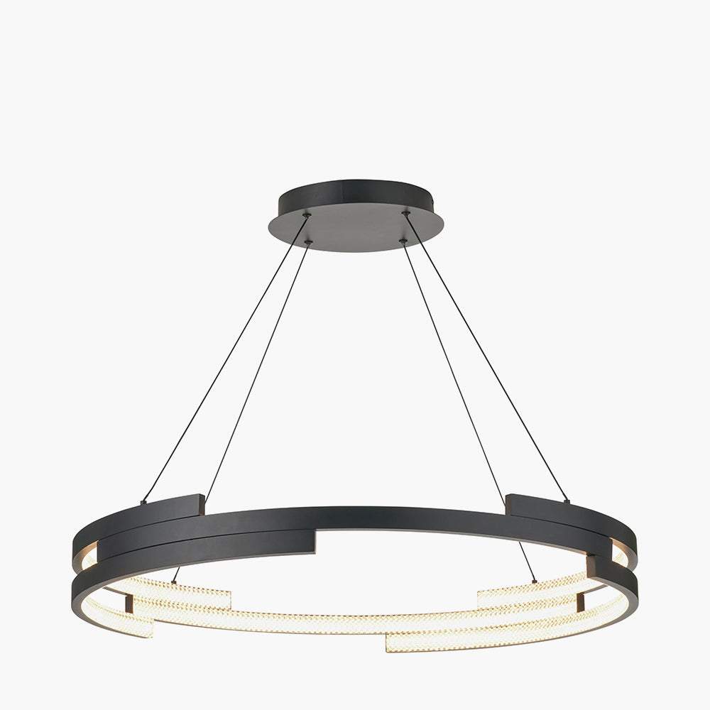 Sienna Black Metal LED Ring Pendant – Contemporary Crystal Effect Ceiling Light